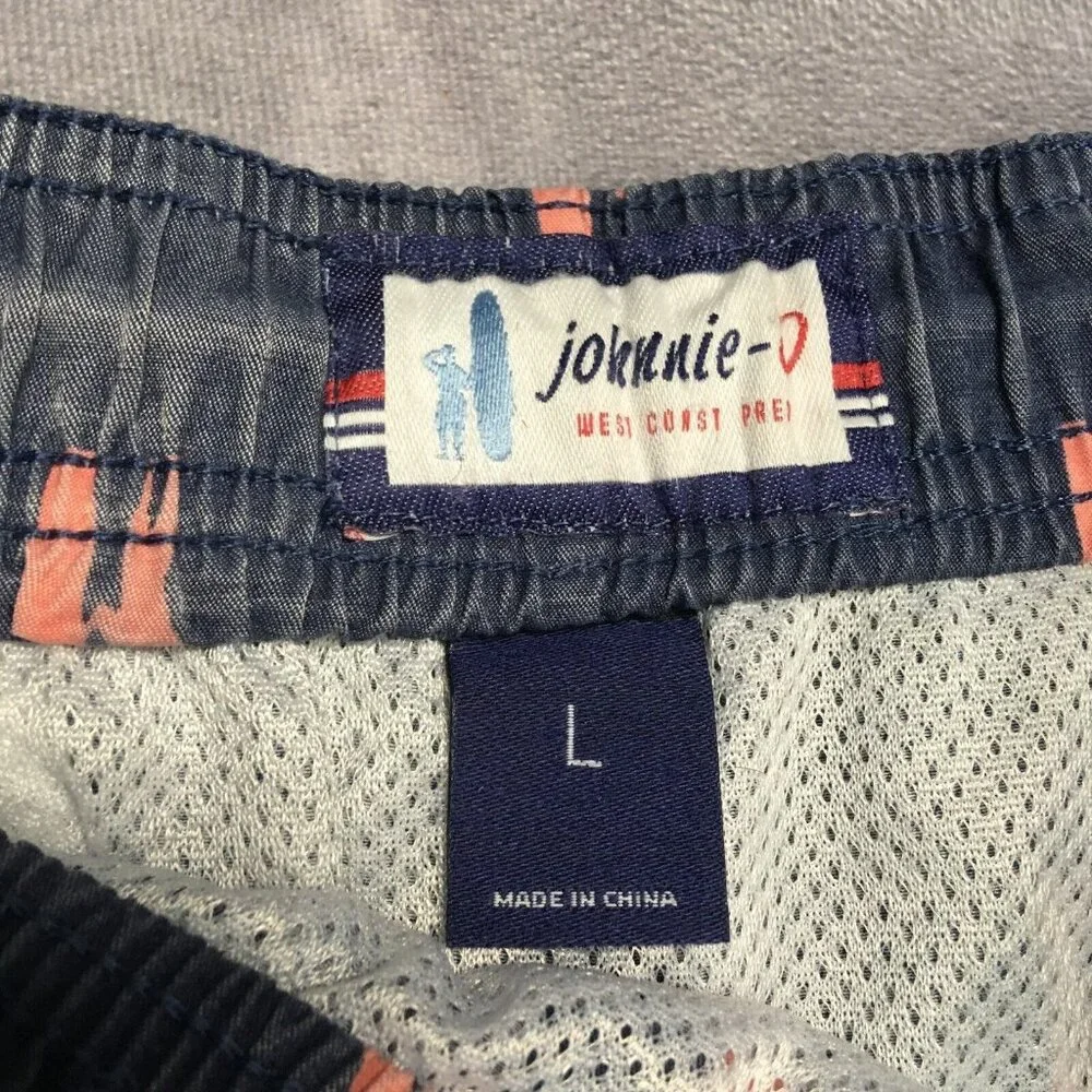 Johnnie O Mens Swim Trunks Shorts size Large‎ Blue Drawstring Pink Surfer